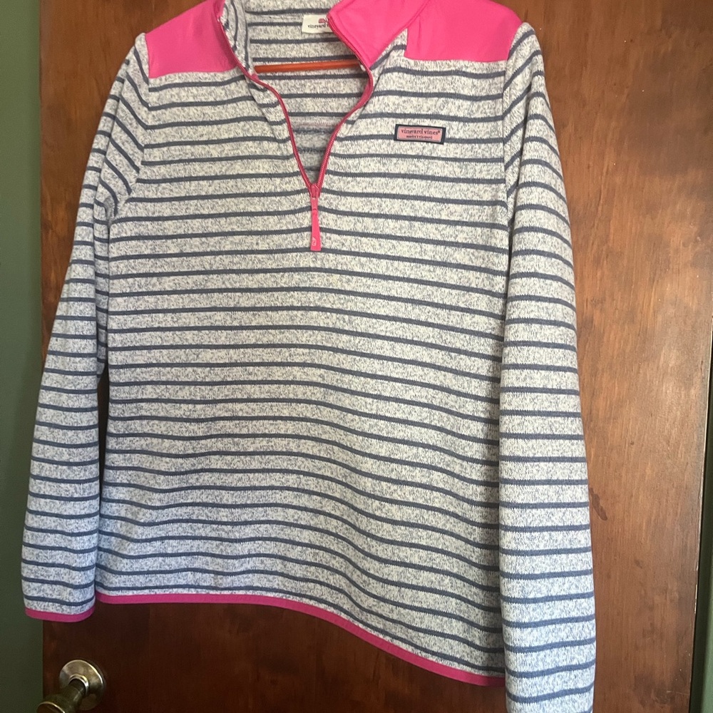 Vineyard Vines Pink and Blue Striped Turtleneck Sweater